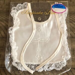 Madonna Christening Bib Lace and Satin w/Snap Keepsake Bib Holder Made in USA